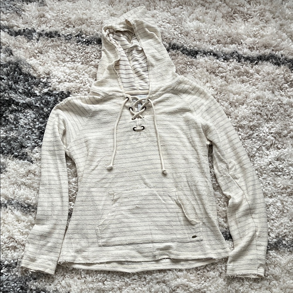 O’Neill Light Cream Stripe Lace-Up Hooded Women's Top